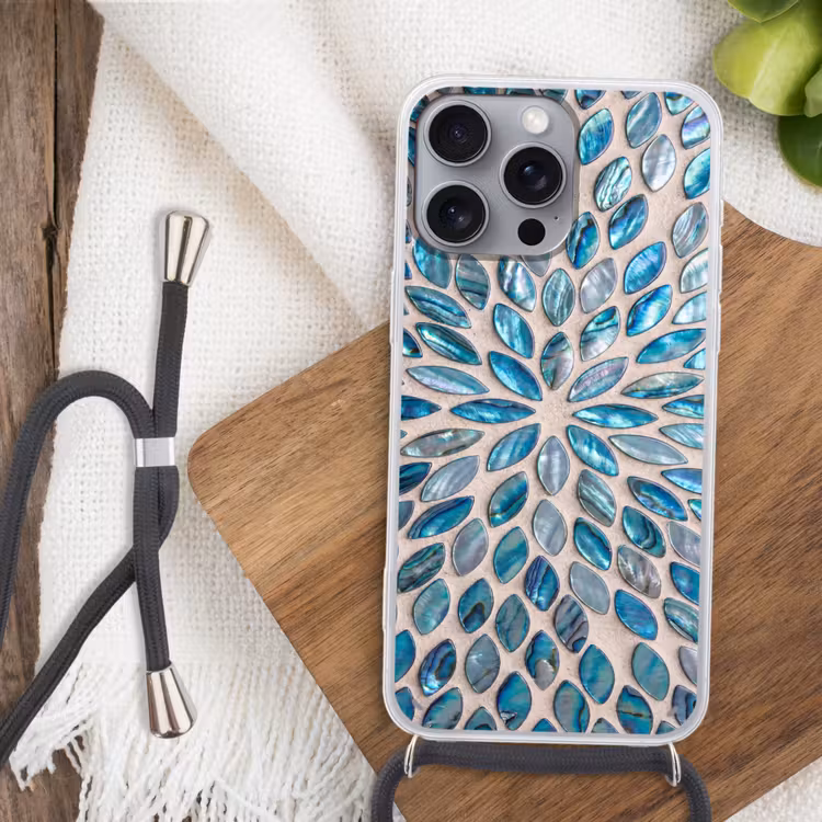 Telefoonhoesje met koord - Patroon - Glans - Abstract - Blauw - Decoratie — 3