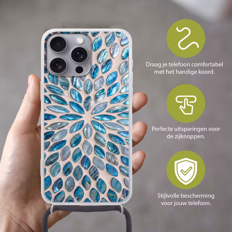 Telefoonhoesje met koord - Patroon - Glans - Abstract - Blauw - Decoratie — 4