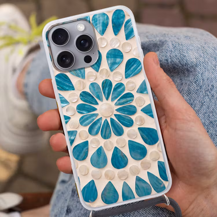 Telefoonhoesje met koord - Patroon - Mozaïek - Schelpen - Abstract - Turquoise — 2