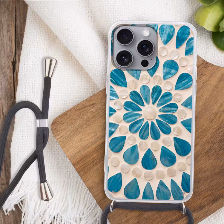 Telefoonhoesje met koord - Patroon - Mozaïek - Schelpen - Abstract - Turquoise — 3