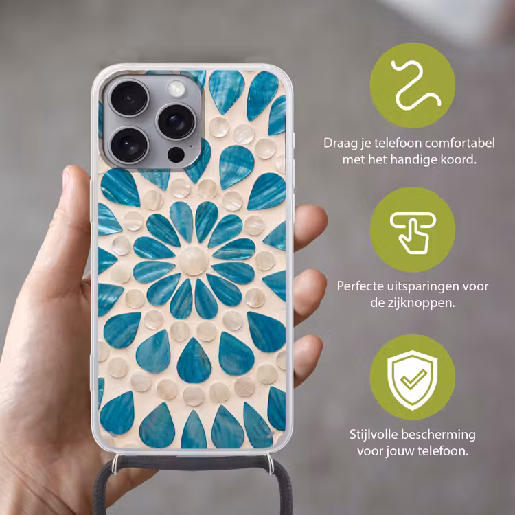 Telefoonhoesje met koord - Patroon - Mozaïek - Schelpen - Abstract - Turquoise — 4
