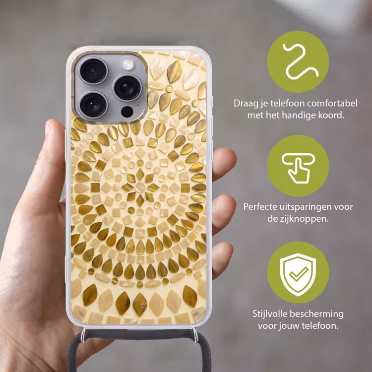 Telefoonhoesje met koord - Patroon - Vormen - Mozaïek - Abstract - Goud — 4