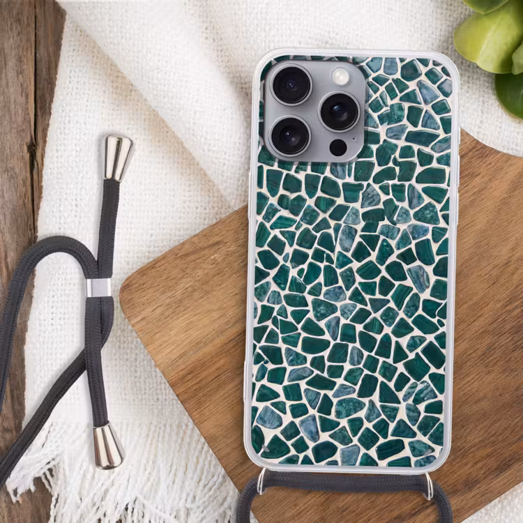 Telefoonhoesje met koord - Textuur - Steen - Groen - Abstract - Patroon — 3