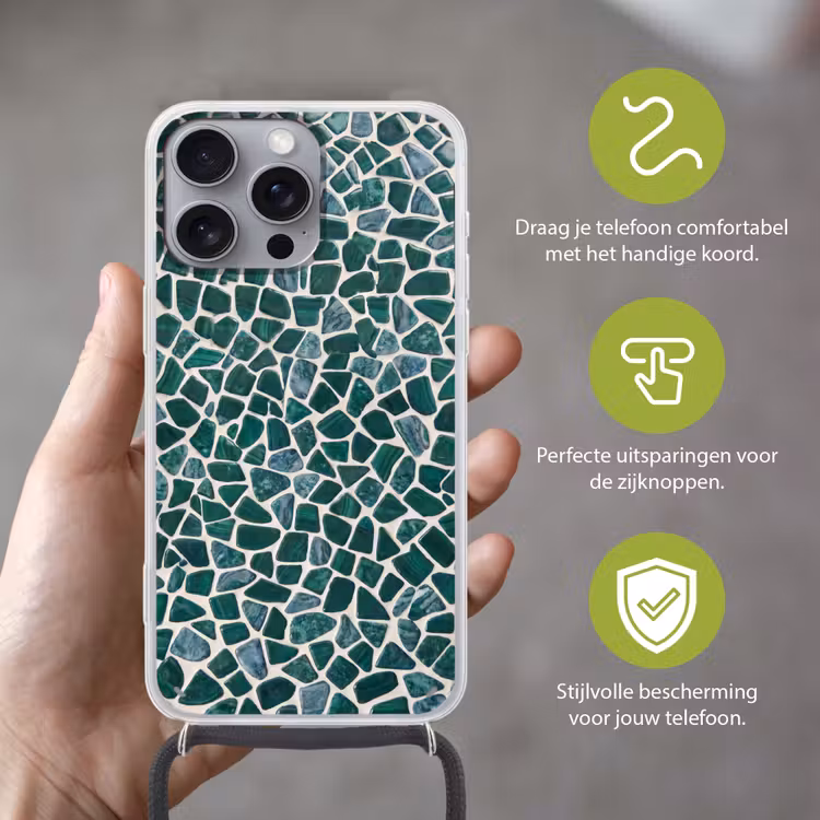 Telefoonhoesje met koord - Textuur - Steen - Groen - Abstract - Patroon — 4