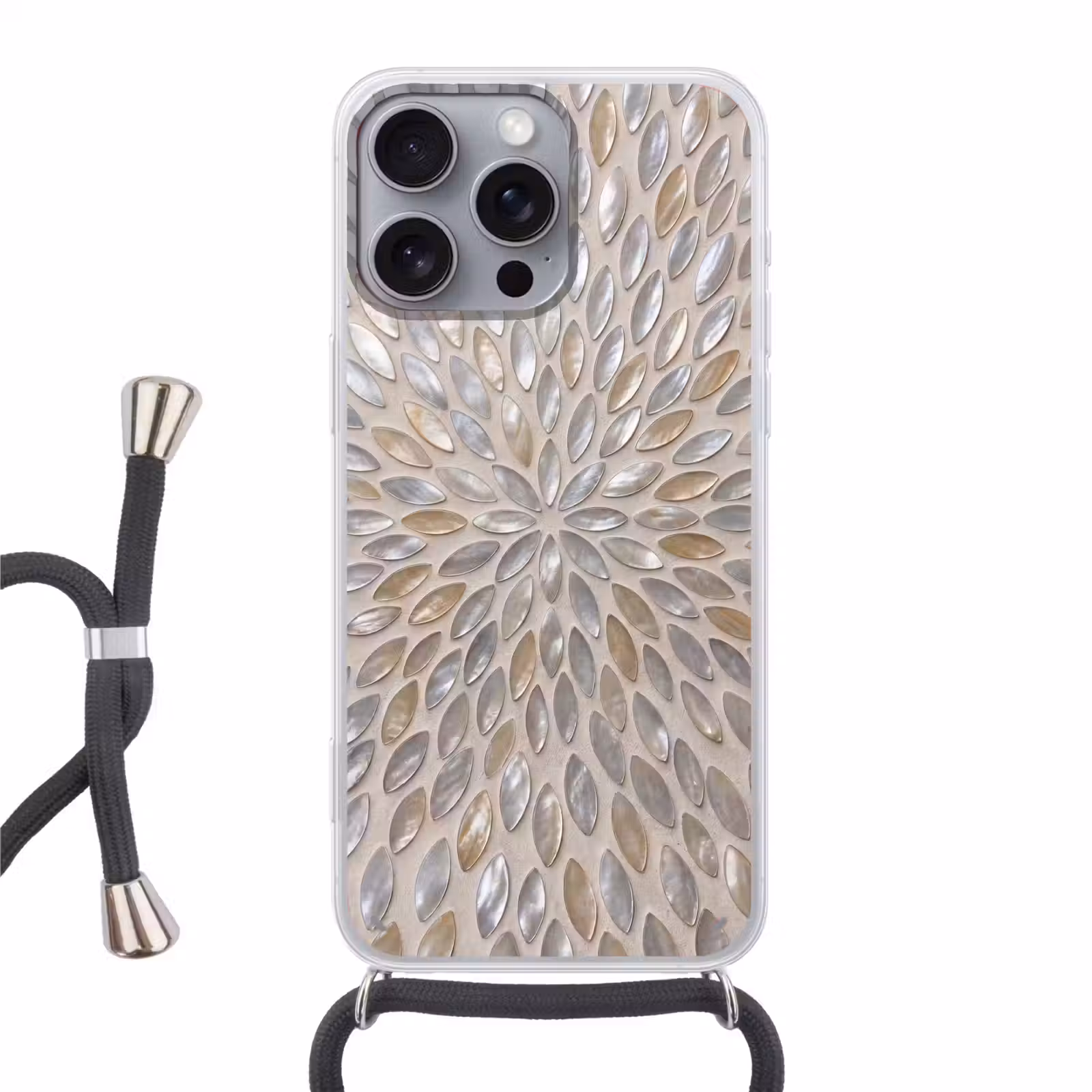 Telefoonhoesje met koord - Patroon - Ovaal - Glanzend - Abstract - Beige — 1