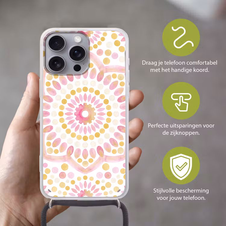 Telefoonhoesje met koord - Abstract - Mandala - Kunst - Modern - Roze — 4