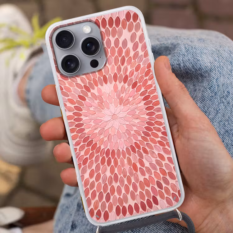 Telefoonhoesje met koord - Patroon - Mozaïek - Ovaal - Abstract - Roze — 2