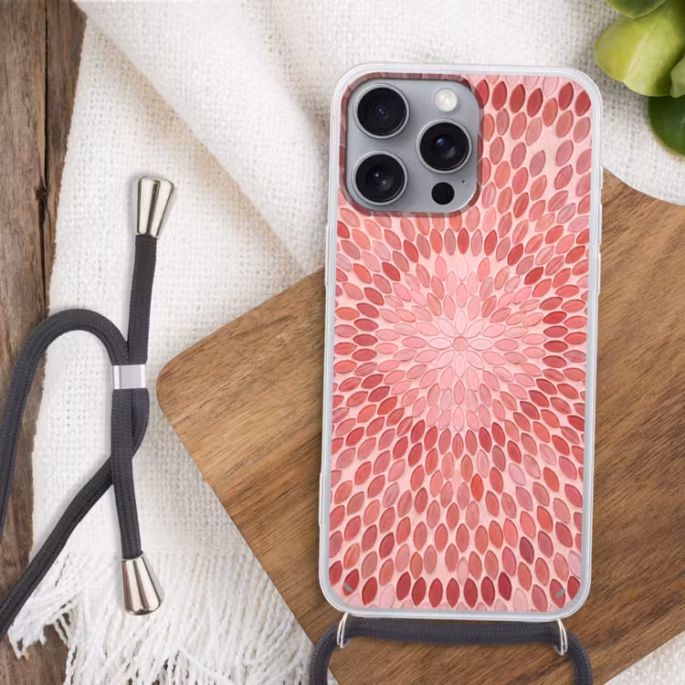 Telefoonhoesje met koord - Patroon - Mozaïek - Ovaal - Abstract - Roze — 3