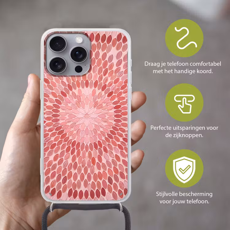 Telefoonhoesje met koord - Patroon - Mozaïek - Ovaal - Abstract - Roze — 4