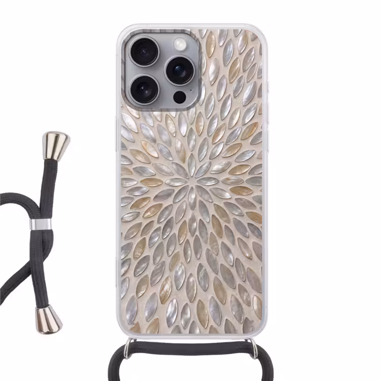 Telefoonhoesje met koord - Patroon - Ovaal - Glanzend - Abstract - Beige — 1