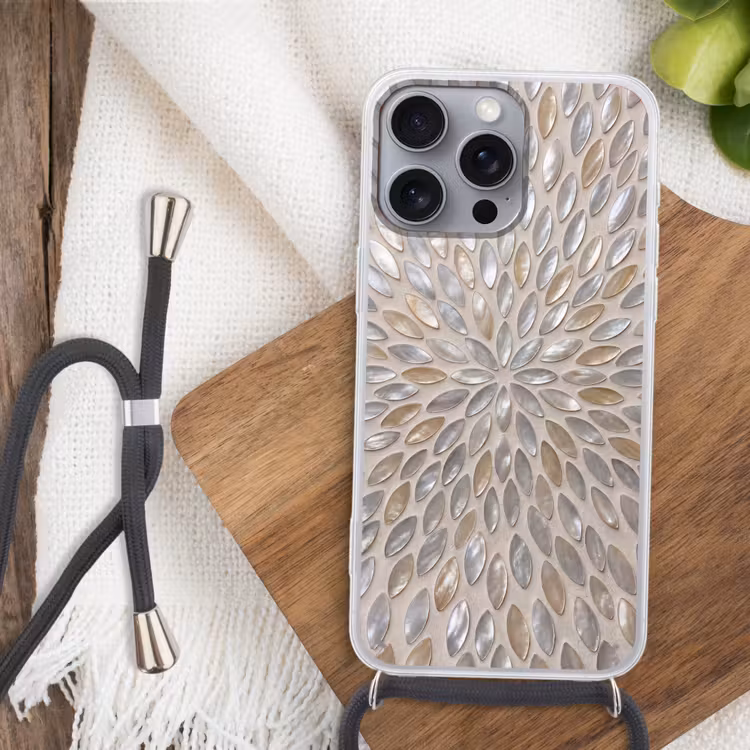 Telefoonhoesje met koord - Patroon - Ovaal - Glanzend - Abstract - Beige — 3