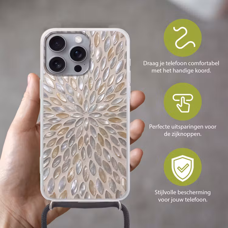 Telefoonhoesje met koord - Patroon - Ovaal - Glanzend - Abstract - Beige — 4