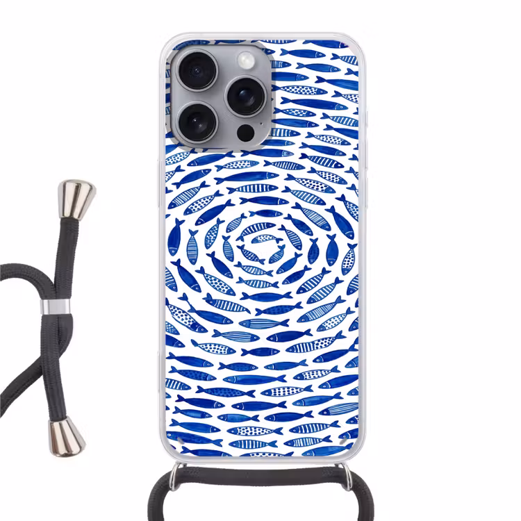 Telefoonhoesje met koord - Vis - Patroon - Onderwater - Abstract - Blauw — 1