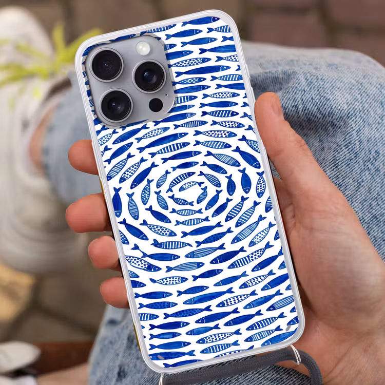 Telefoonhoesje met koord - Vis - Patroon - Onderwater - Abstract - Blauw — 2