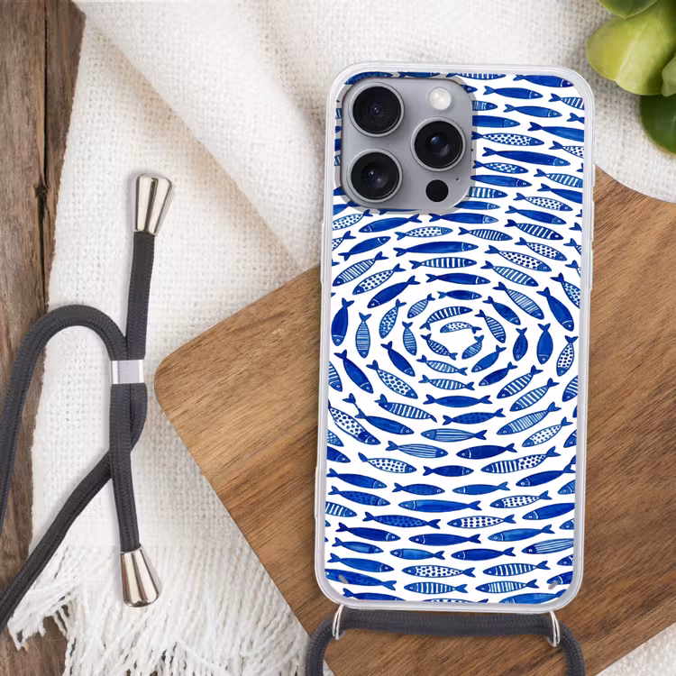 Telefoonhoesje met koord - Vis - Patroon - Onderwater - Abstract - Blauw — 3