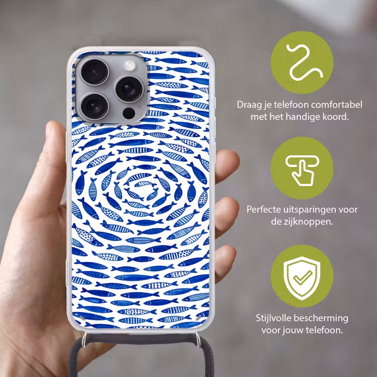 Telefoonhoesje met koord - Vis - Patroon - Onderwater - Abstract - Blauw — 4