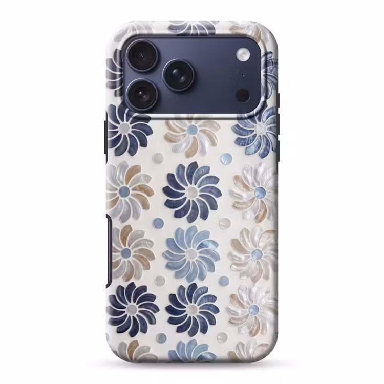 Telefoonhoesje Toughcase - Bloemen - Parelmoer - Abstract - Patroon - Blauw — 1