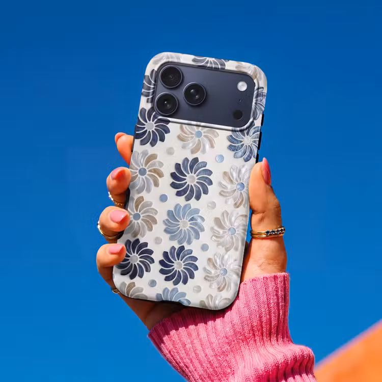 Telefoonhoesje Toughcase - Bloemen - Parelmoer - Abstract - Patroon - Blauw — 2