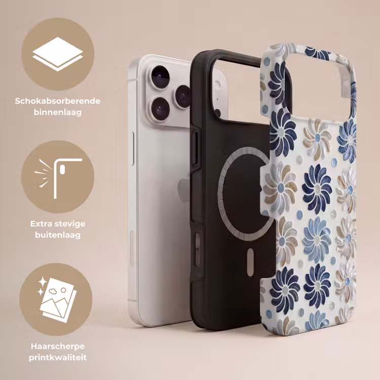 Telefoonhoesje Toughcase - Bloemen - Parelmoer - Abstract - Patroon - Blauw — 3