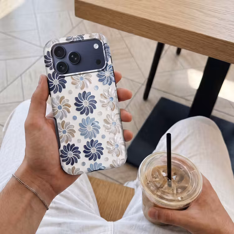 Telefoonhoesje Toughcase - Bloemen - Parelmoer - Abstract - Patroon - Blauw — 4