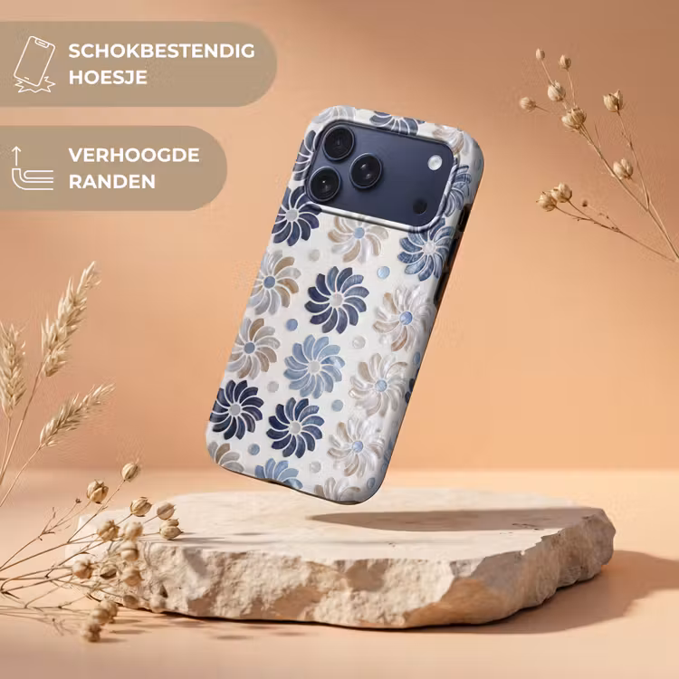 Telefoonhoesje Toughcase - Bloemen - Parelmoer - Abstract - Patroon - Blauw — 5