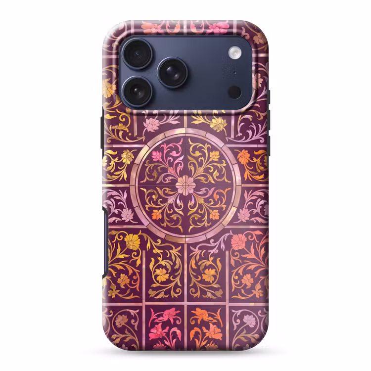Telefoonhoesje Toughcase - Patroon - Floraal - Oosters - Paars - Goud — 1