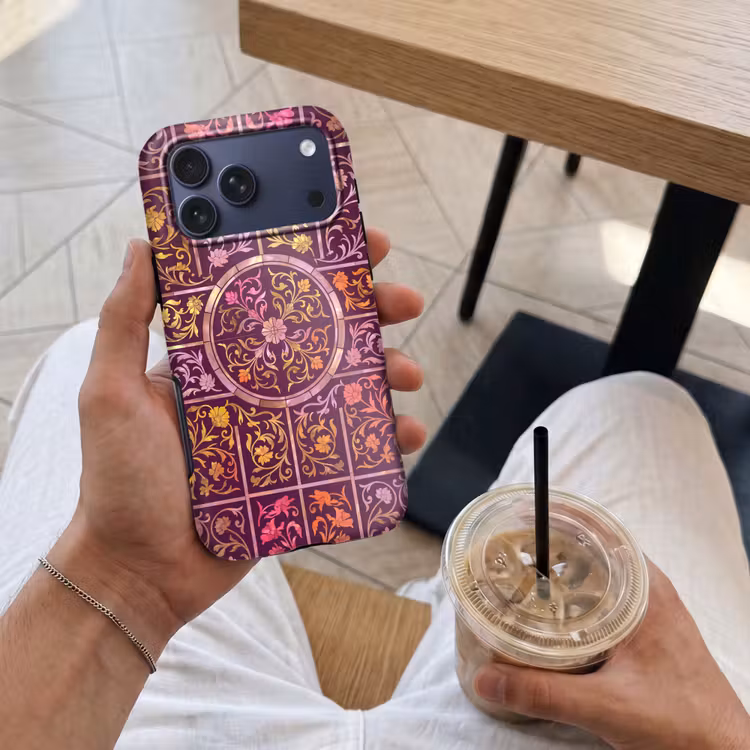 Telefoonhoesje Toughcase - Patroon - Floraal - Oosters - Paars - Goud — 4