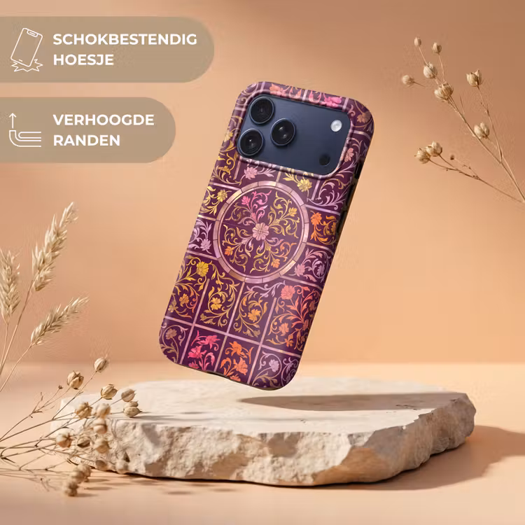 Telefoonhoesje Toughcase - Patroon - Floraal - Oosters - Paars - Goud — 5