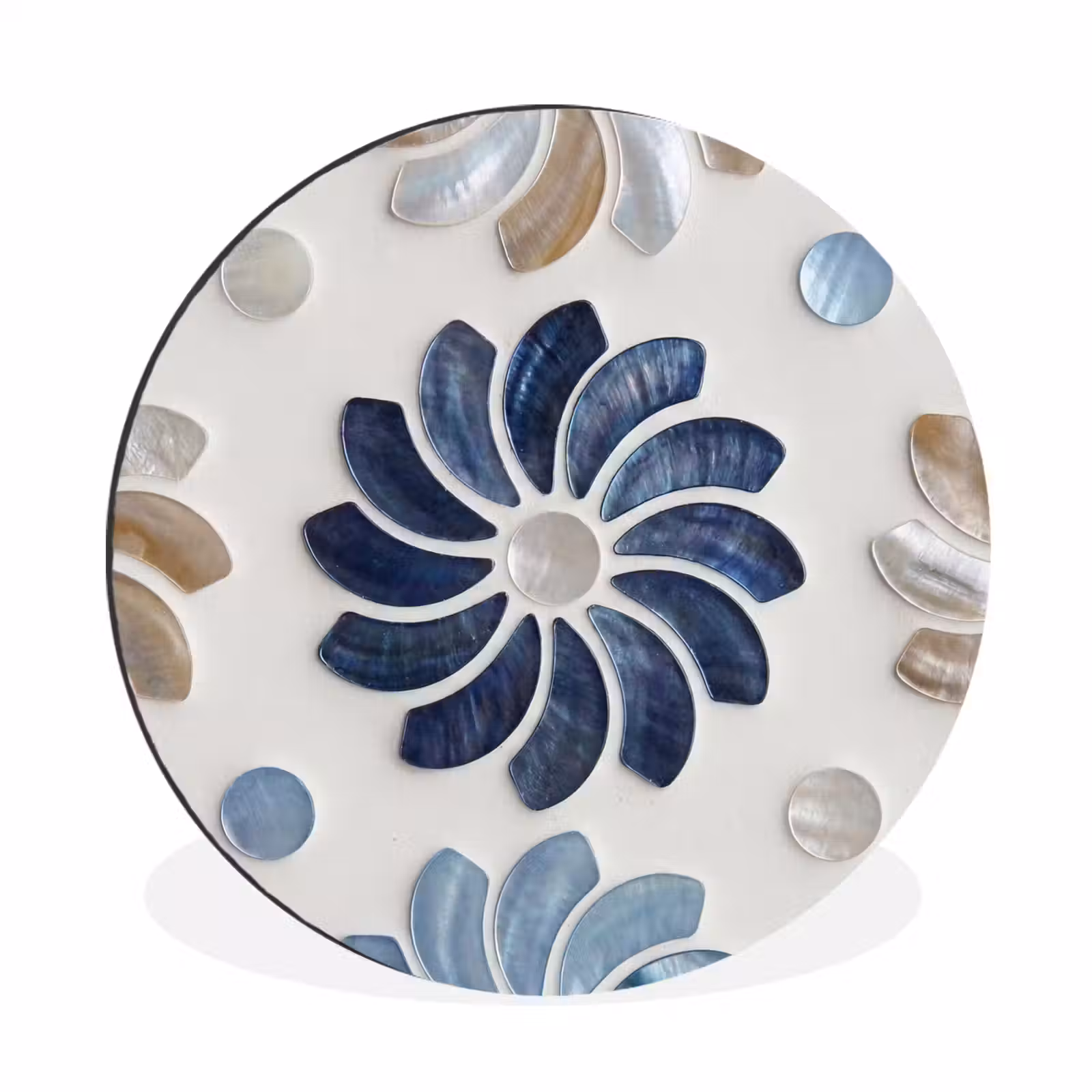 Wandcirkel - Aluminium - Bloemen - Parelmoer - Abstract - Patroon - Blauw — 1
