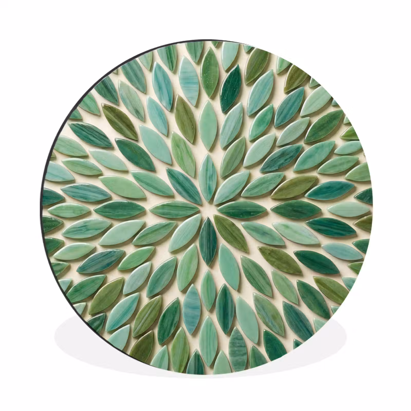 Wandcirkel - Aluminium - Patroon - Blad - Groen - Abstract — 1