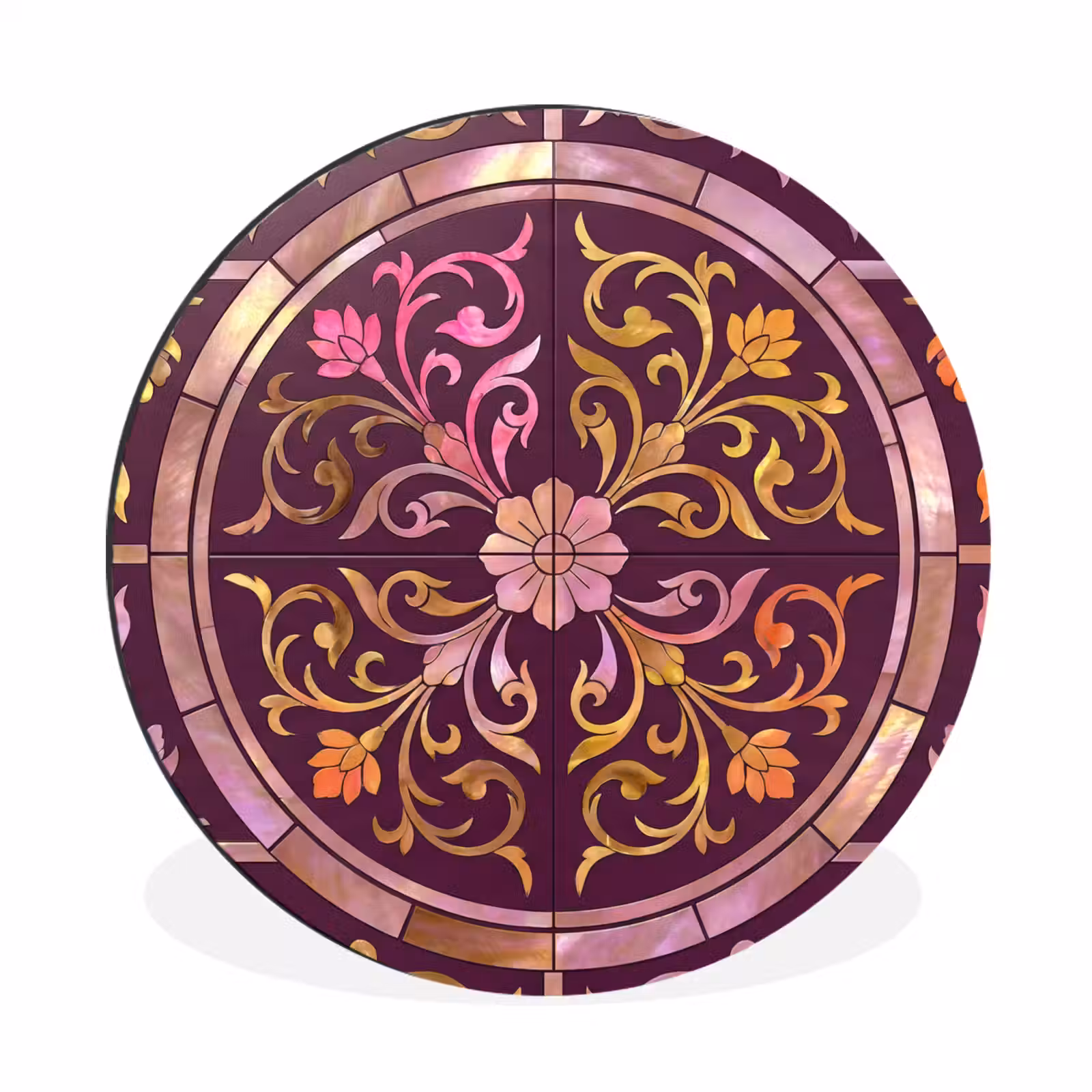 Wandcirkel - Aluminium - Patroon - Floraal - Oosters - Paars - Goud — 1