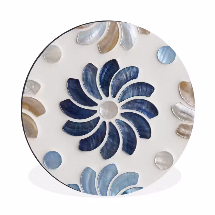Wandcirkel - Aluminium - Bloemen - Parelmoer - Abstract - Patroon - Blauw — 1