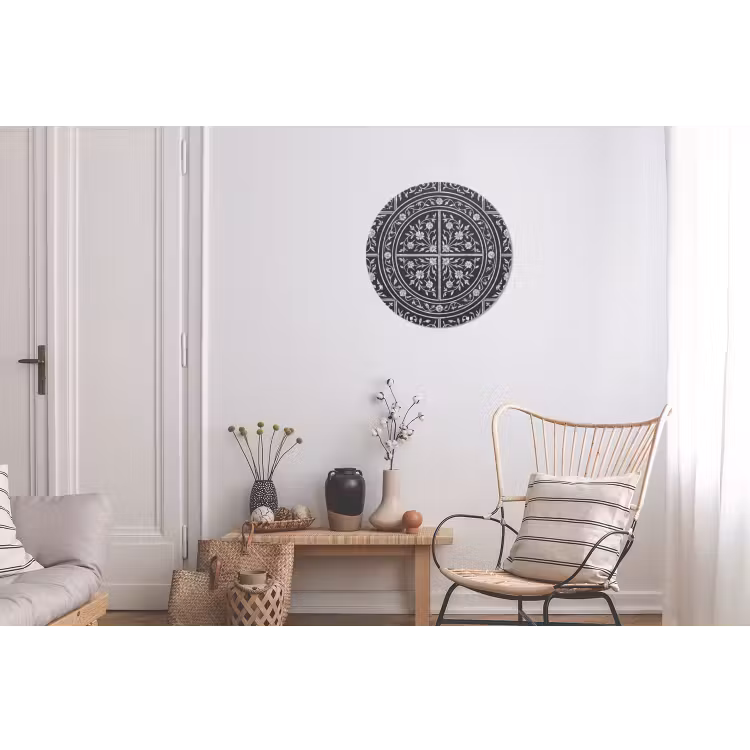 Wandcirkel - Aluminium - Patroon - Bloemmotief - Decoratie - Klassiek - Zwart — 2