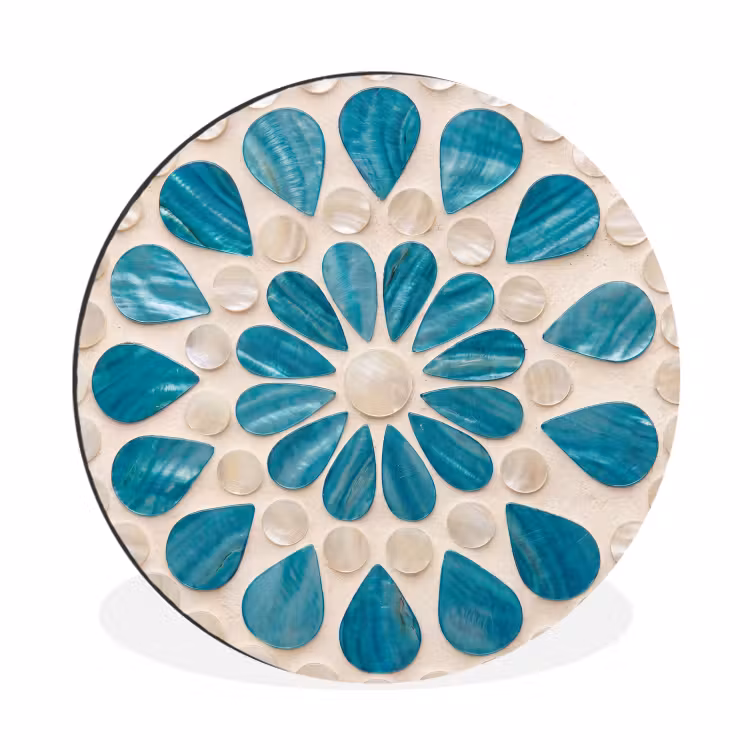 Wandcirkel - Aluminium - Patroon - Mozaïek - Schelpen - Abstract - Turquoise — 1