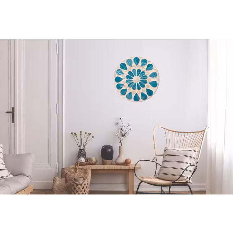 Wandcirkel - Aluminium - Patroon - Mozaïek - Schelpen - Abstract - Turquoise — 2