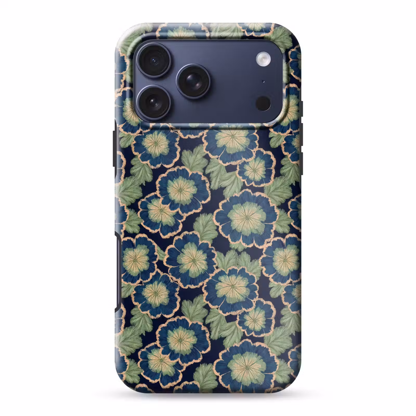 Telefoonhoesje Toughcase - Bloemen - Borduurwerk - Patroon - Blauw - Groen — 1