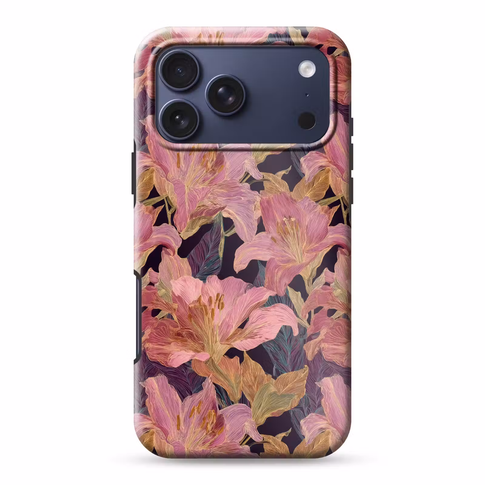 Telefoonhoesje Toughcase - Lelies - Patroon - Roze - Goud — 1