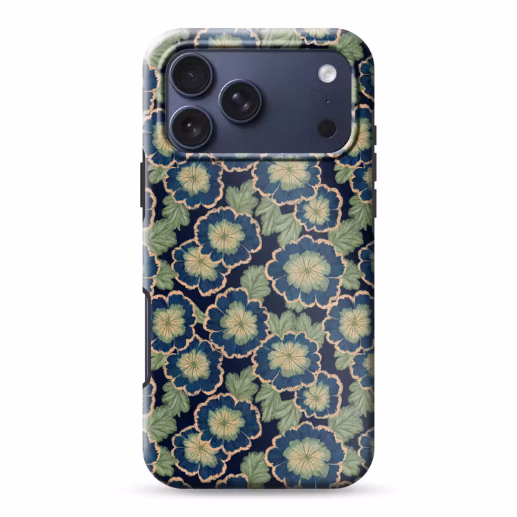 Telefoonhoesje Toughcase - Bloemen - Borduurwerk - Patroon - Blauw - Groen — 1