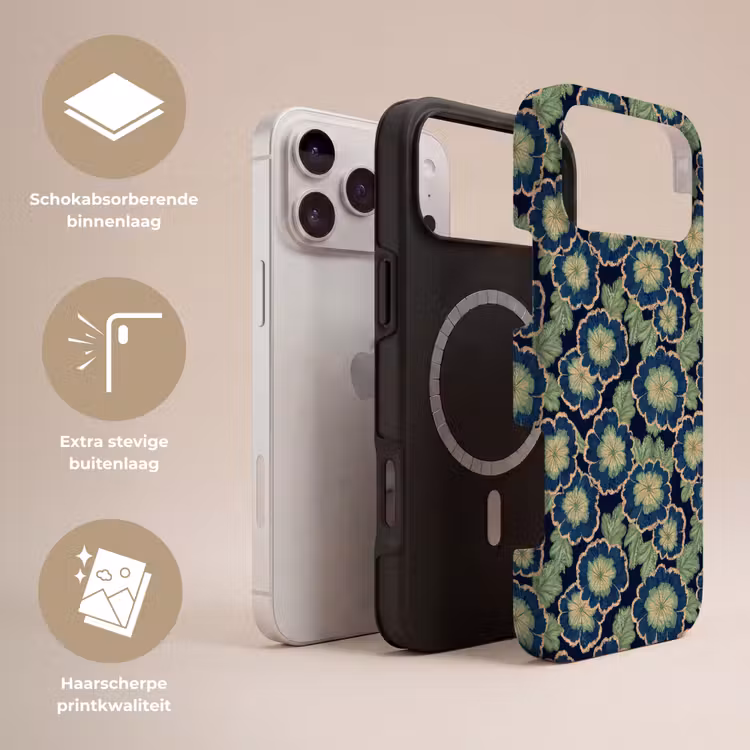 Telefoonhoesje Toughcase - Bloemen - Borduurwerk - Patroon - Blauw - Groen — 3