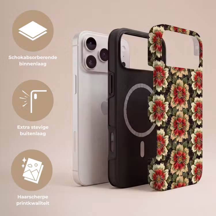 Telefoonhoesje Toughcase - Bloemen - Klassiek - Patroon - Rood — 3