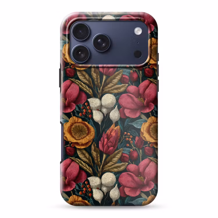 Telefoonhoesje Toughcase - Bloemen - Patroon - Rood - Goud — 1