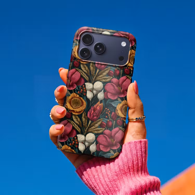 Telefoonhoesje Toughcase - Bloemen - Patroon - Rood - Goud — 2
