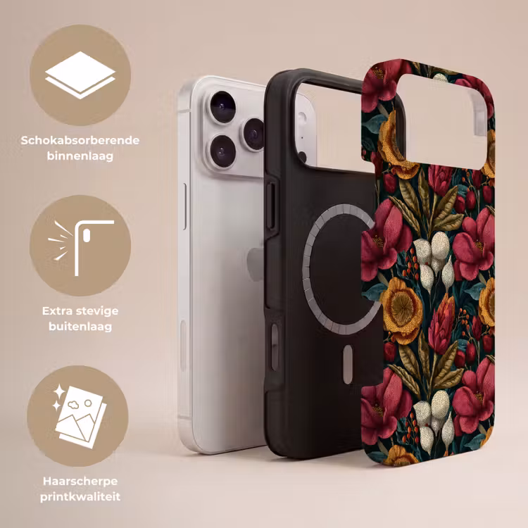 Telefoonhoesje Toughcase - Bloemen - Patroon - Rood - Goud — 3