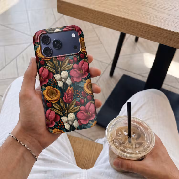 Telefoonhoesje Toughcase - Bloemen - Patroon - Rood - Goud — 4
