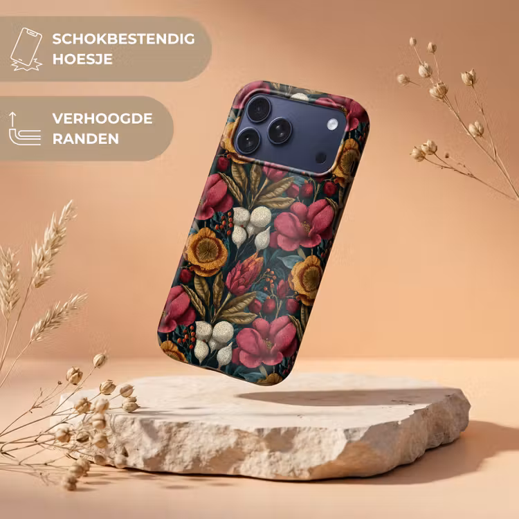 Telefoonhoesje Toughcase - Bloemen - Patroon - Rood - Goud — 5