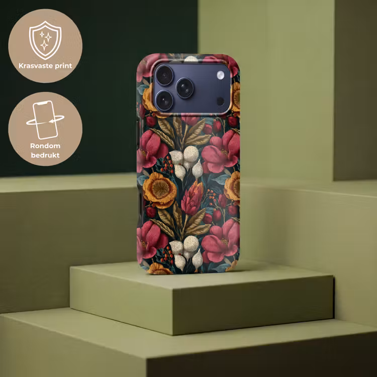 Telefoonhoesje Toughcase - Bloemen - Patroon - Rood - Goud — 7