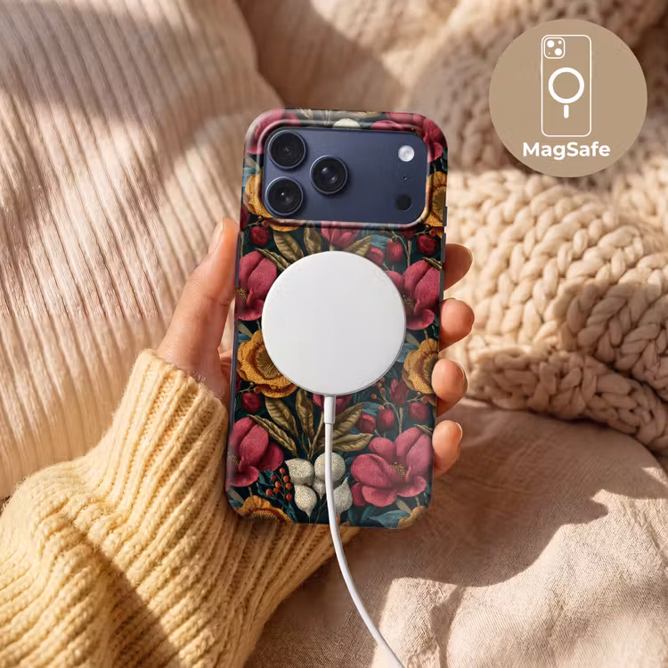 Telefoonhoesje Toughcase - Bloemen - Patroon - Rood - Goud — 8