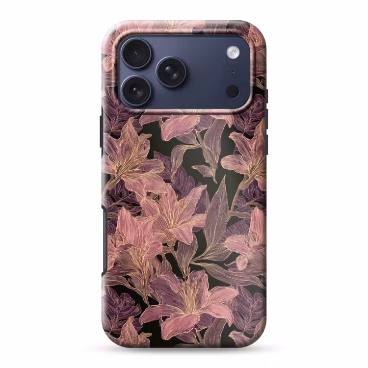 Telefoonhoesje Toughcase - Lelies - Patroon - Paars - Goud — 1