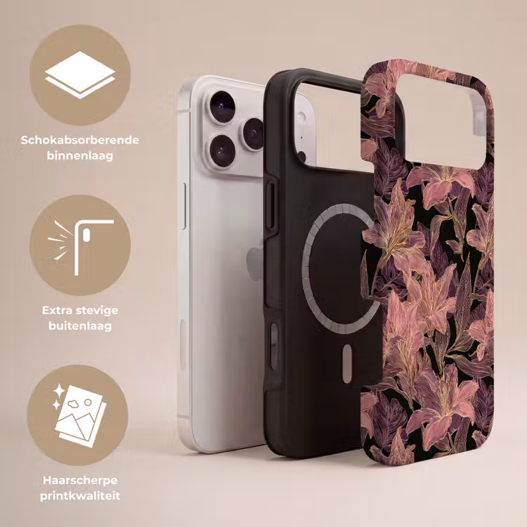 Telefoonhoesje Toughcase - Lelies - Patroon - Paars - Goud — 3