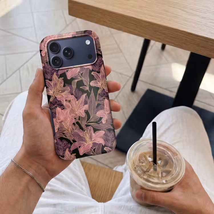 Telefoonhoesje Toughcase - Lelies - Patroon - Paars - Goud — 4